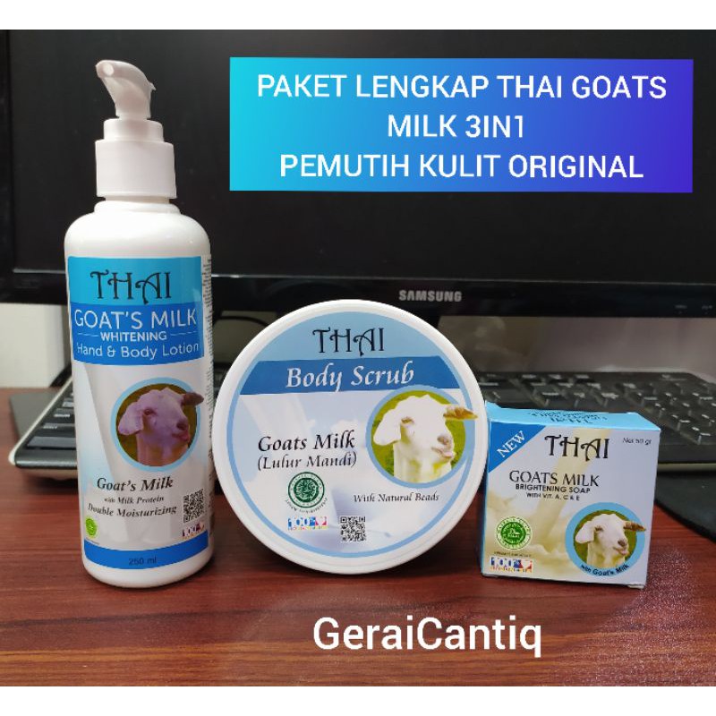 PAKET LENGKAP THAI GOATS MILK 3 IN 1 BODY LOTION SABUN DAN SCRUB PEMUTIH KULIT