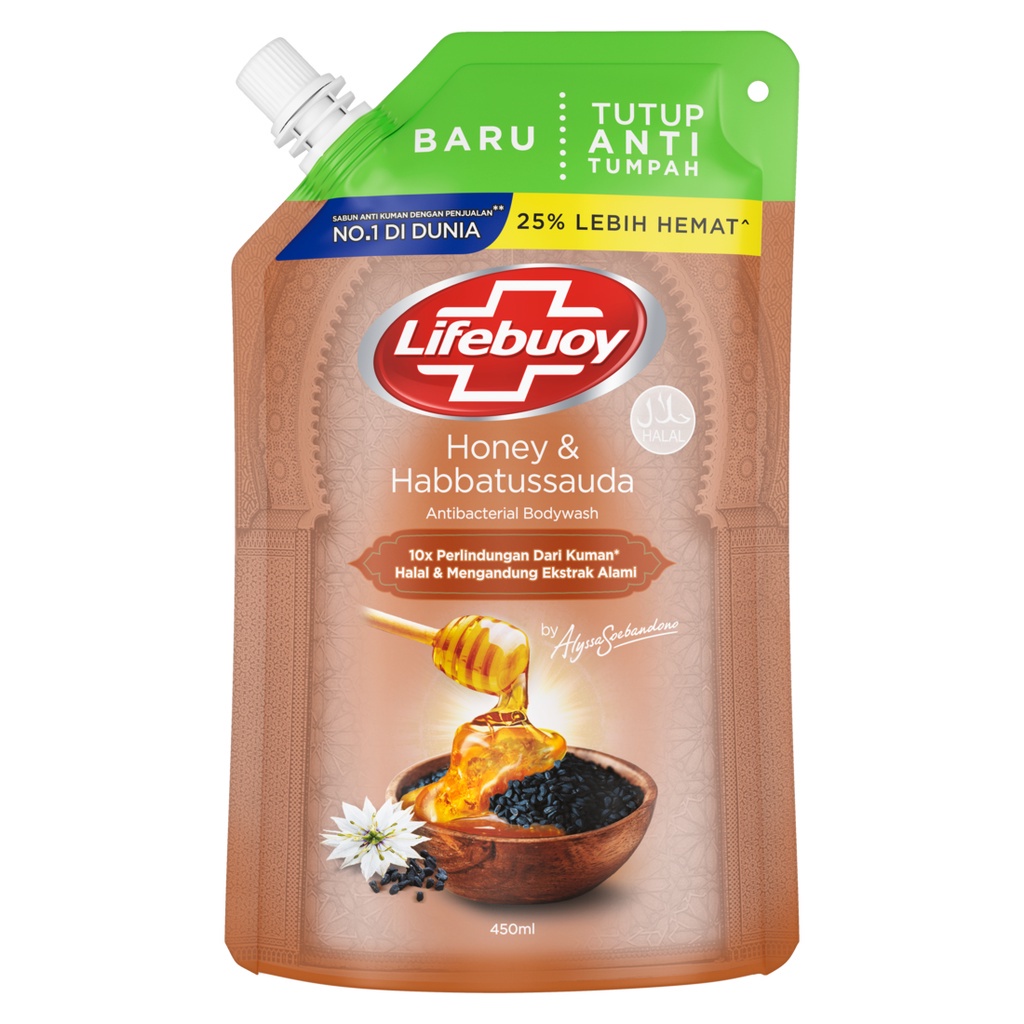 LIFEBUOY BODY WASH SABUN MANDI CAIR REFILL HONEY &amp; HABBATUSSAUDA 450 ML