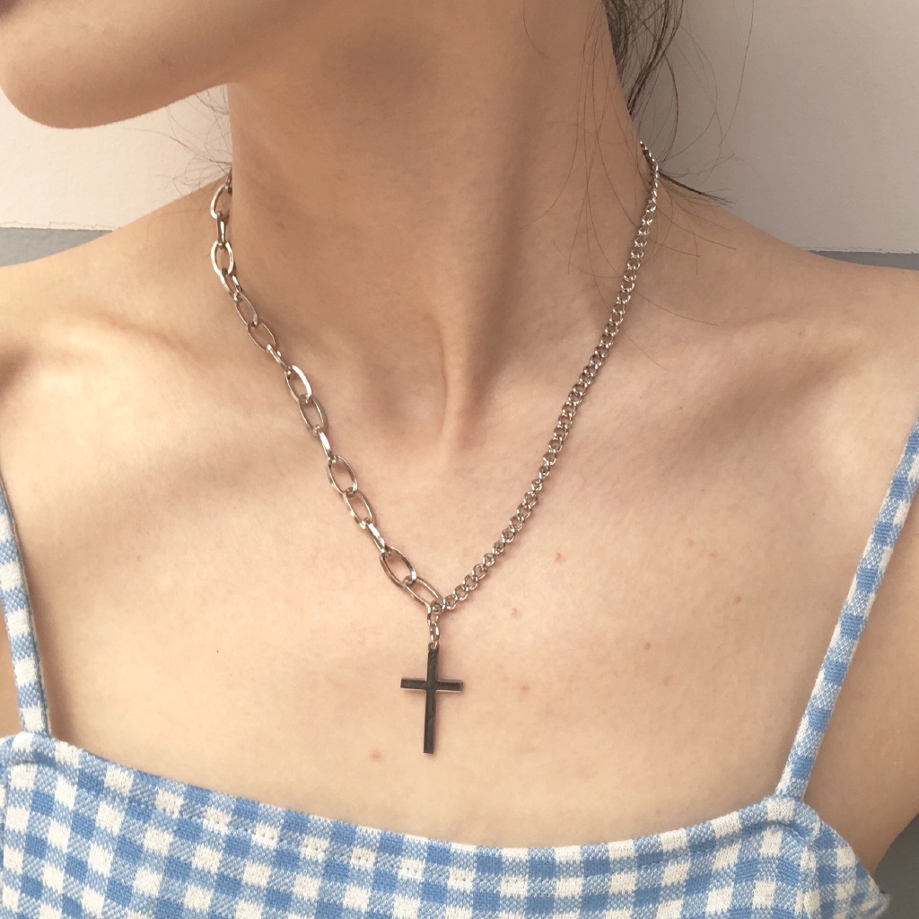 Kalung Model Asymmetric Cross Gaya Korea Untuk Pria Dan Wanita