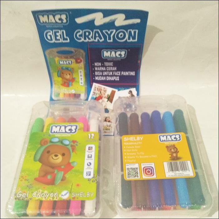 

GEL CRAYON MACS 12 WARNA WASHABLE NON TOXIC BISA UNTUK FACE PAINTING