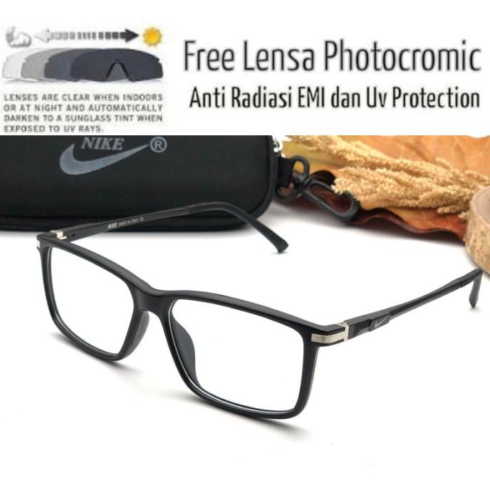 Frame Kacamata Pria Photocromic Nike Sporty Plus Minus Anti Radiasi Original