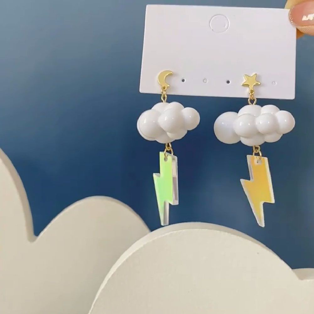 Needway  Gift Cloud Dangle Earrings Trendy Ear Studs Clip Earrings White Women Girls Korean Cute Sweet Lovely Simple Cartoon Pendant Ear Clip