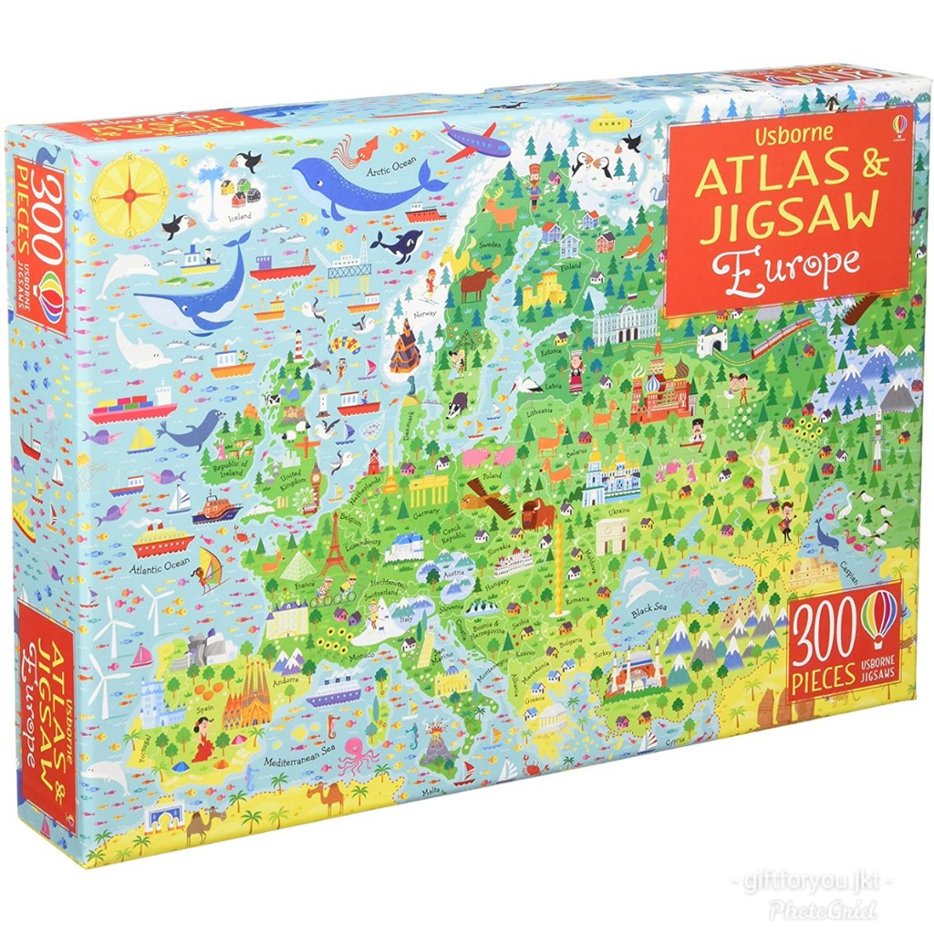 Usborne Atlas & Jigsaw Europe 300 Pcs Puzzle Mainan Edukasi Anak Kid Map Peta Eropa Original
