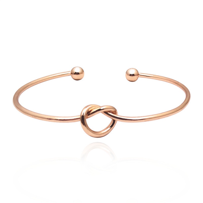 Gelang Bangle Open Desain Simpul Lingkaran Warna Gold Untuk Wanita