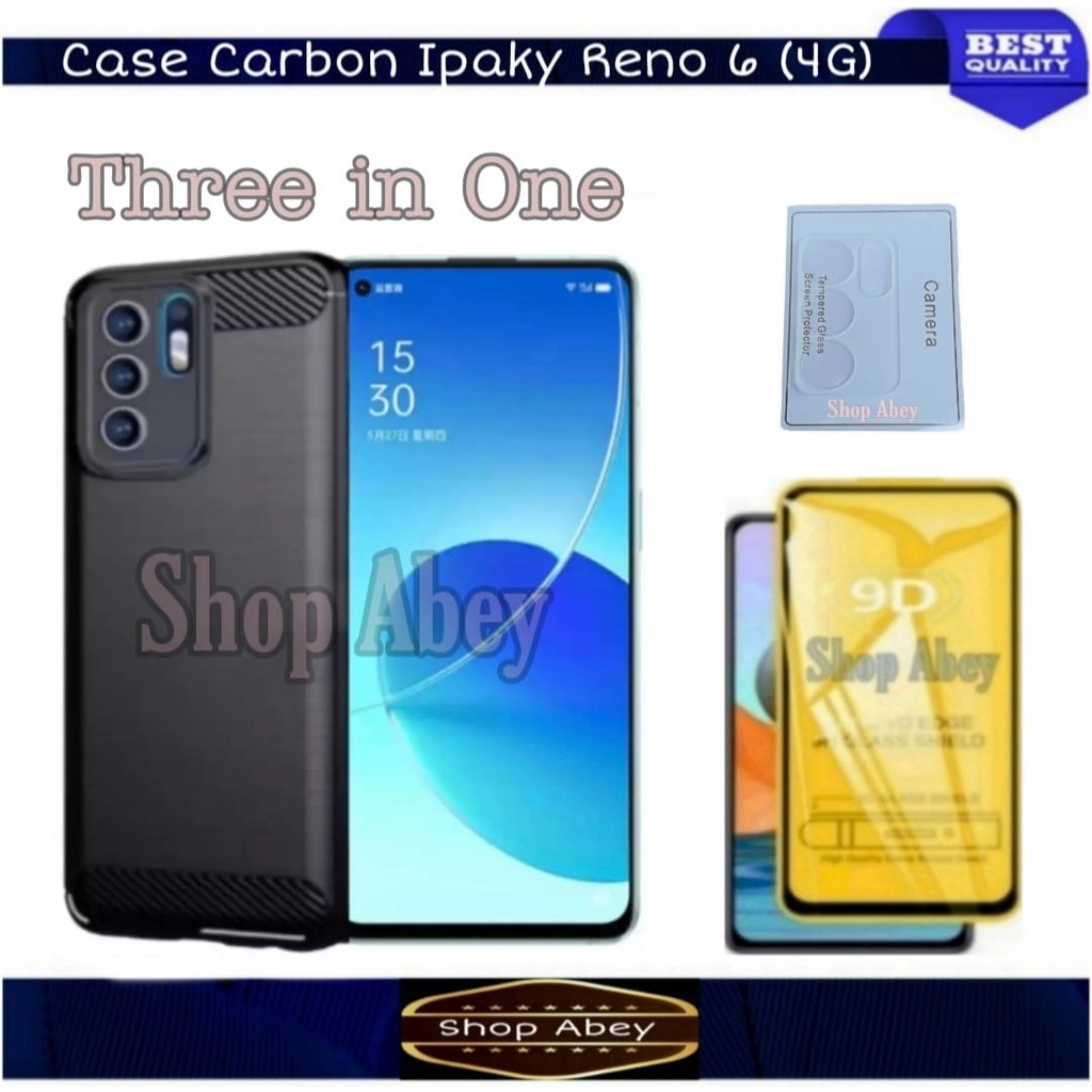 CASE CARBON OPPO RENO 6 4G ULTRA SLIM CARBON FIBER PREMIUM SOFTCASE FREE ANTI GORES LAYAR DAN CAMERA