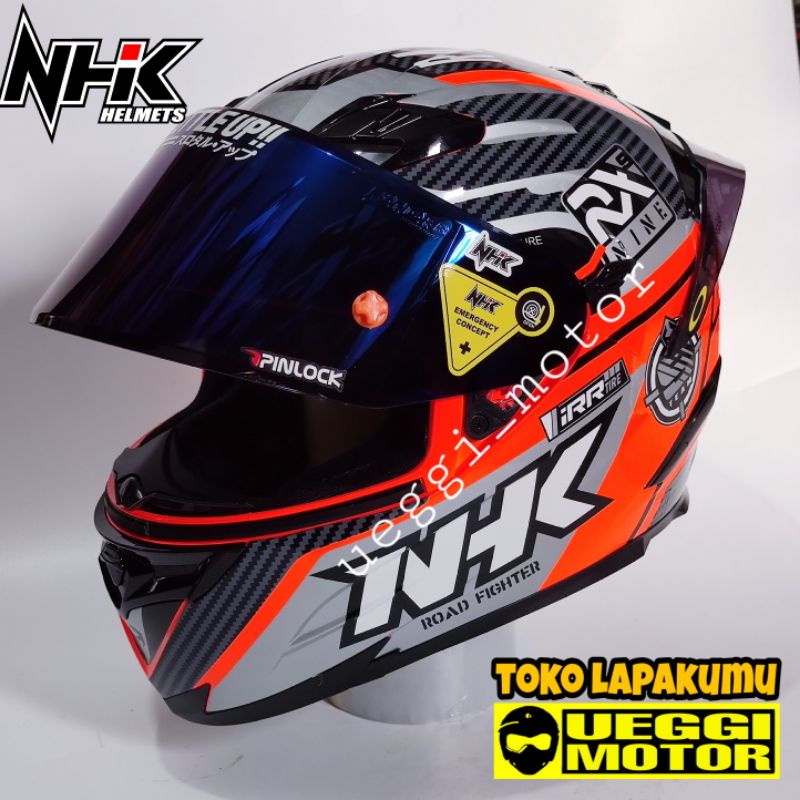 Helm Nhk rx9 fullface flat visor iradium solid Redbull-Racer orange flo