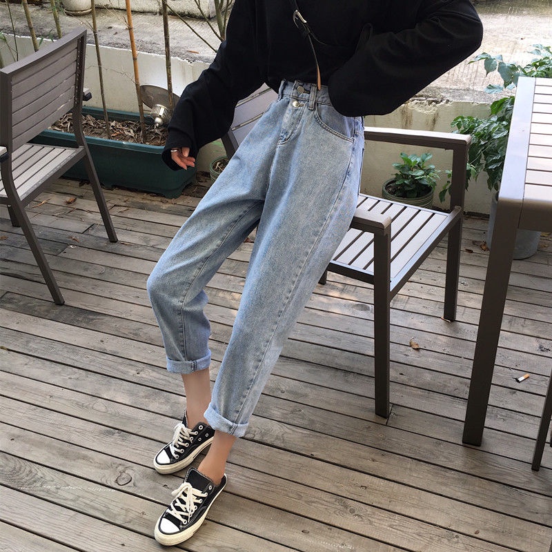 Celana Jeans High Waist Wanita Korea Fit Stretch Boyfriend Jeans