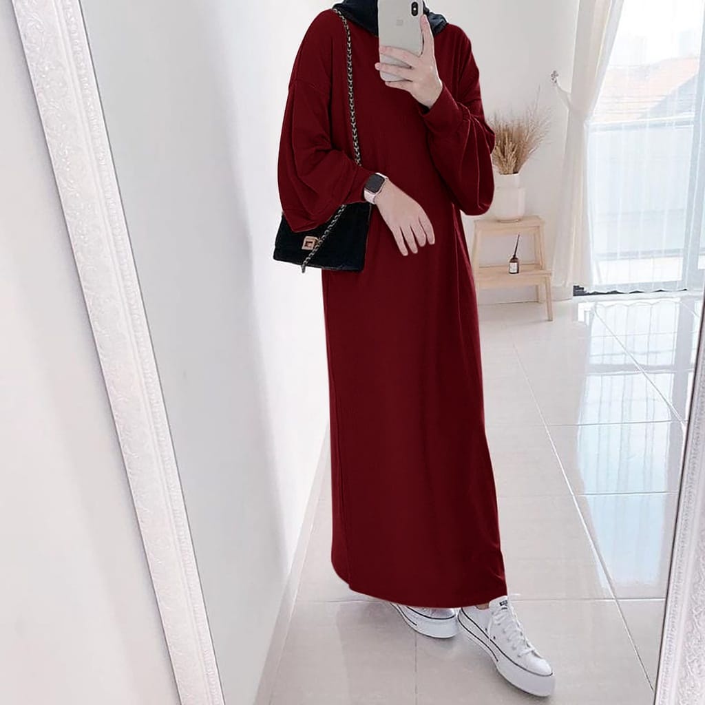 GLADYS DRESS JUMBO / GAMIS GLADYS / MAXI DRESS / DRESS WANITA / BAHAN BABYTERRY-MAROON