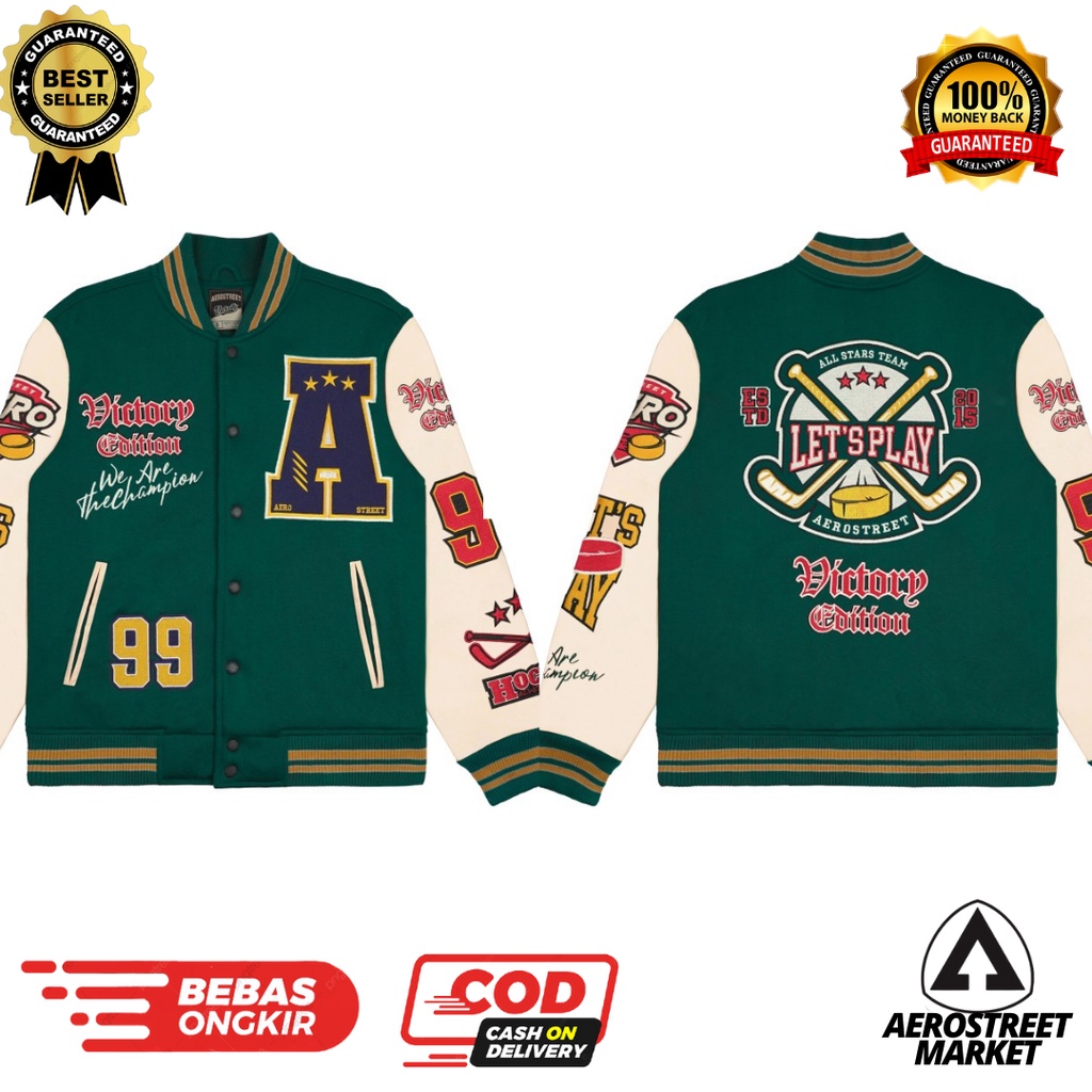 [MURAH] Aerostreet Varsity Victory Hijau Jacket GADAA SIZE L & XL  (100% ORIGINAL)