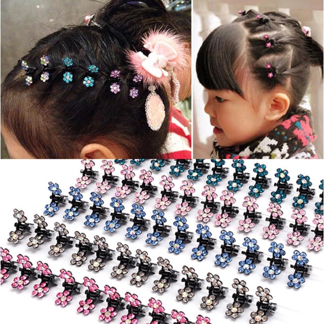 Jepit Rambut Anak Kecil Berlian 12 Pcs Model Kupu Bunga Ellery