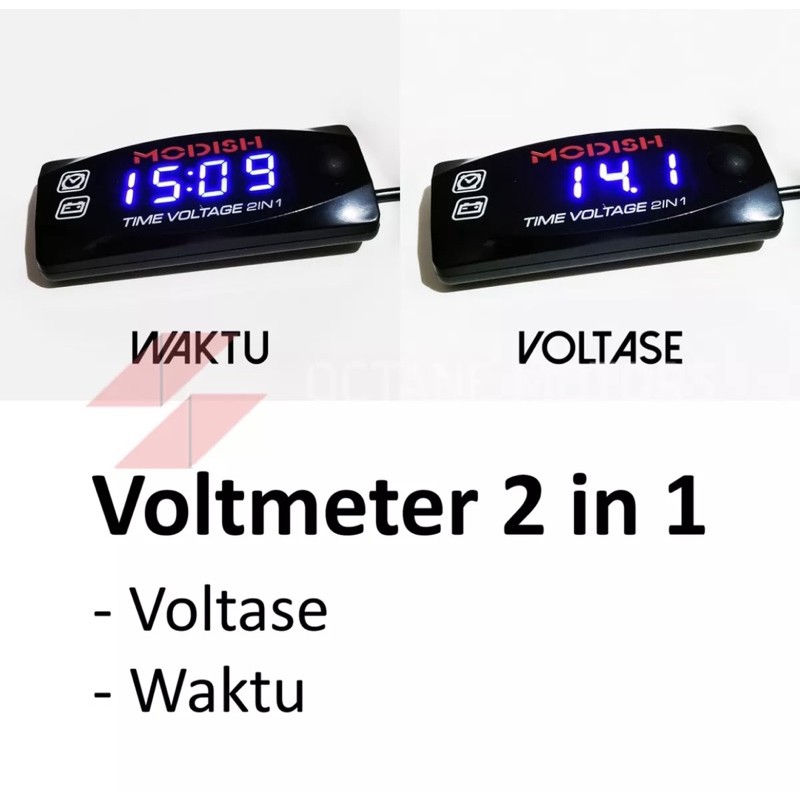 Volt meter aki voltmeter jam plus suhu 2in1 universal