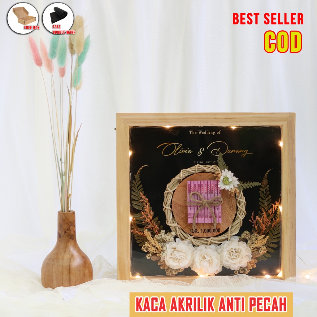 Mahar pernikahan bingkai rustic kado wedding mahar wedding frame 3d
