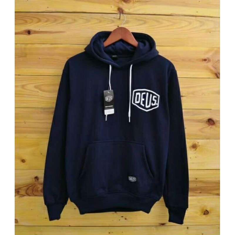 Sweater Hoodie Pria Original Deus Ex Machina Navy Full Tag Bahan Tebal
