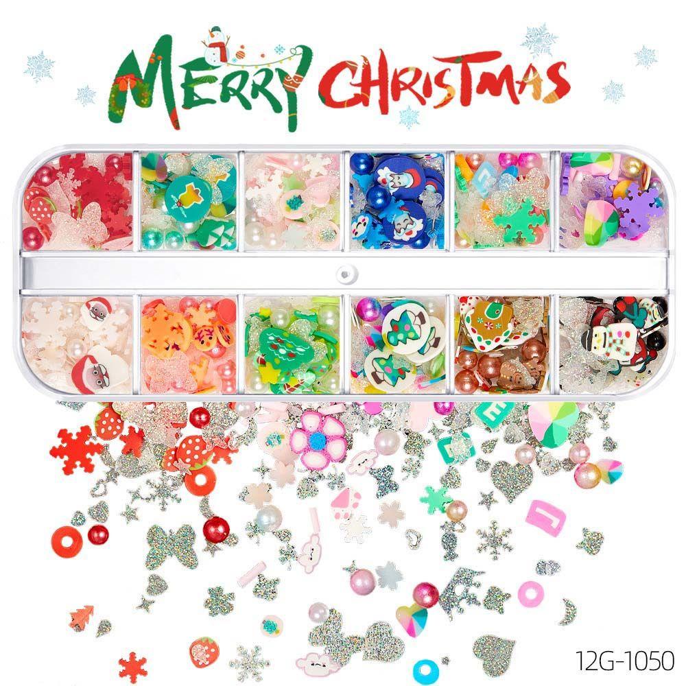 AUGUSTINA Agustina Natal Dekorasi Kuku DIY Nail Art Perhiasan Manicure Aksesoris Elk Santa Claus Xmas Pesta Glitter Kuku Serpihan Slice