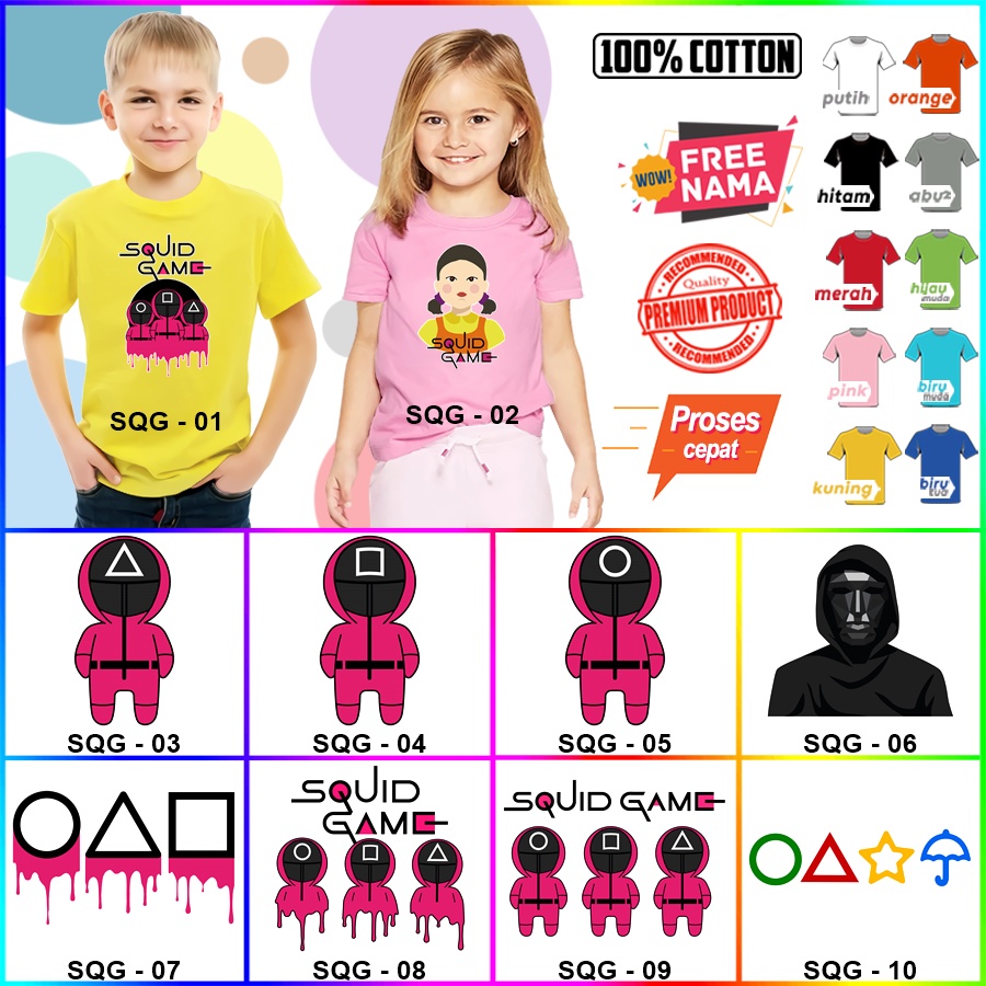 Baju Kaos ANAK DAN DEWASA SQUID GAME COUPLE (FREE NAMA)