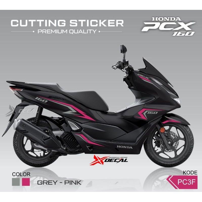 Striping Cutting Sticker Honda New Pcx 160 2021 Hitam Sporty Magenta Grey
