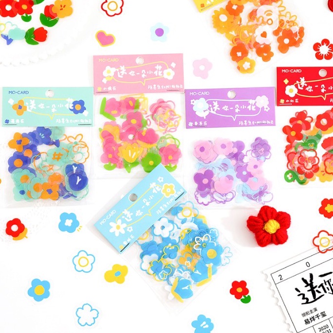 

45 pcs Sticker Pack Flower Motif Bunga Colorfull Aesthetic Scrapbook Jurnal Bujo DIY pvc
