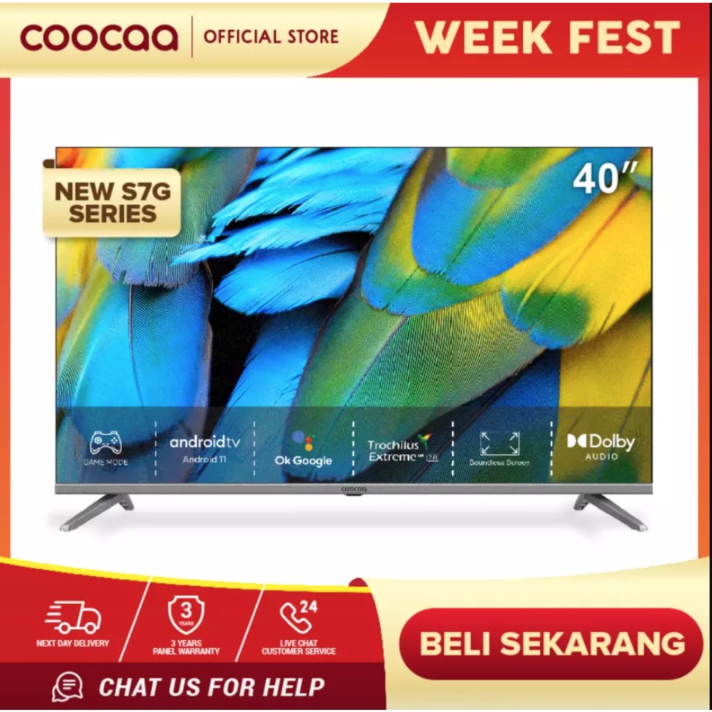 COOCAA LED TV 40 INCH - Android 11.0 - Digital TV - HDR 10 - 5G Wifi - USB/HDMI (Coocaa 40S7G)