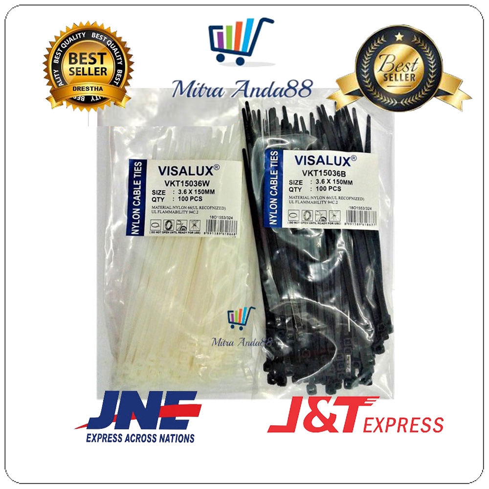

Mitraanda88 Kabel ties pengikat Kabel 15CM 6" VISALUX (100pcs) 150X3.6MM B/W