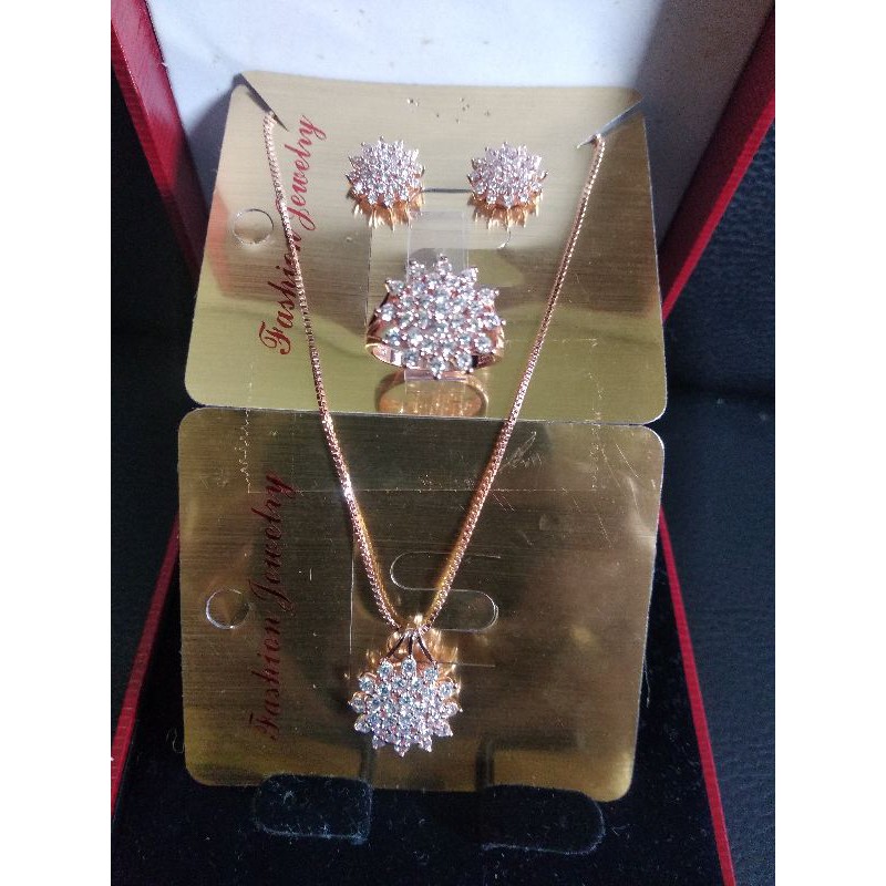 BISA COD KALUNG LIONTIN CINCIN KERABU PERMATA BERLIAN FASHION SET AKSESORIS TITANIUM STAINLESS