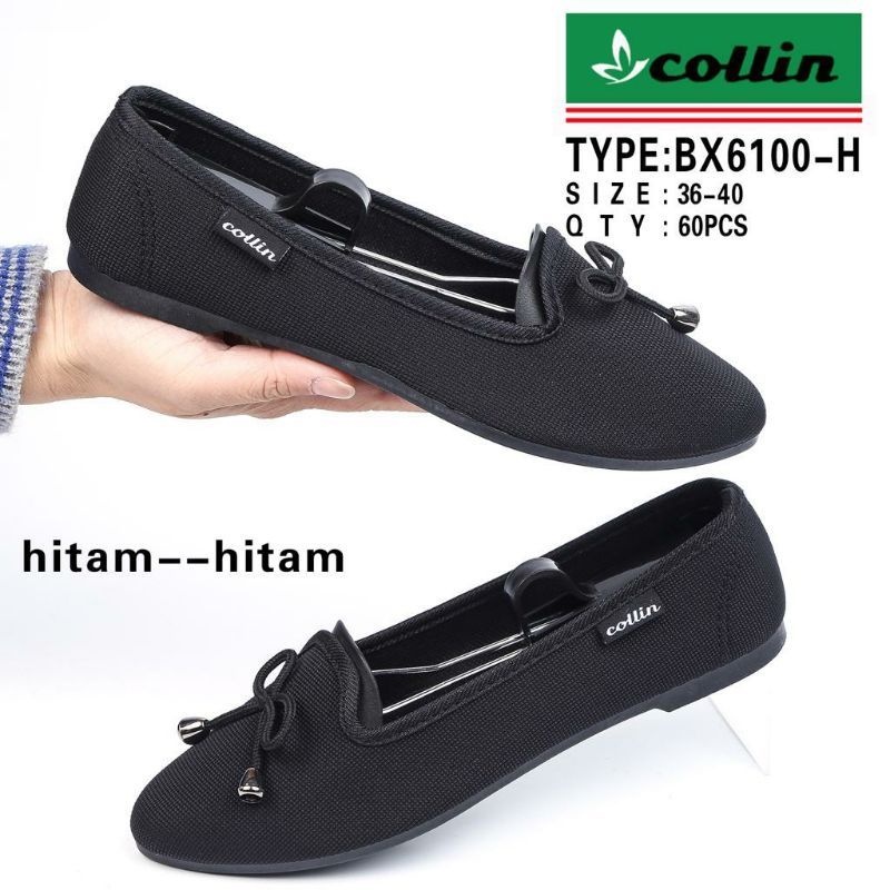 FLAT SHOES COLLIN IMPOR/ FLATSHOES HITAM POLOS/ SEPATU KARET WANITA KAIN/ SEPATU KARET TERLARIS