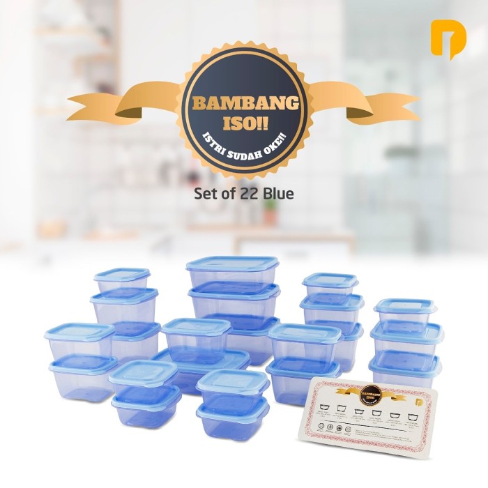 wadah penyimpanan makanan Bambang set Iso 22 pc biru