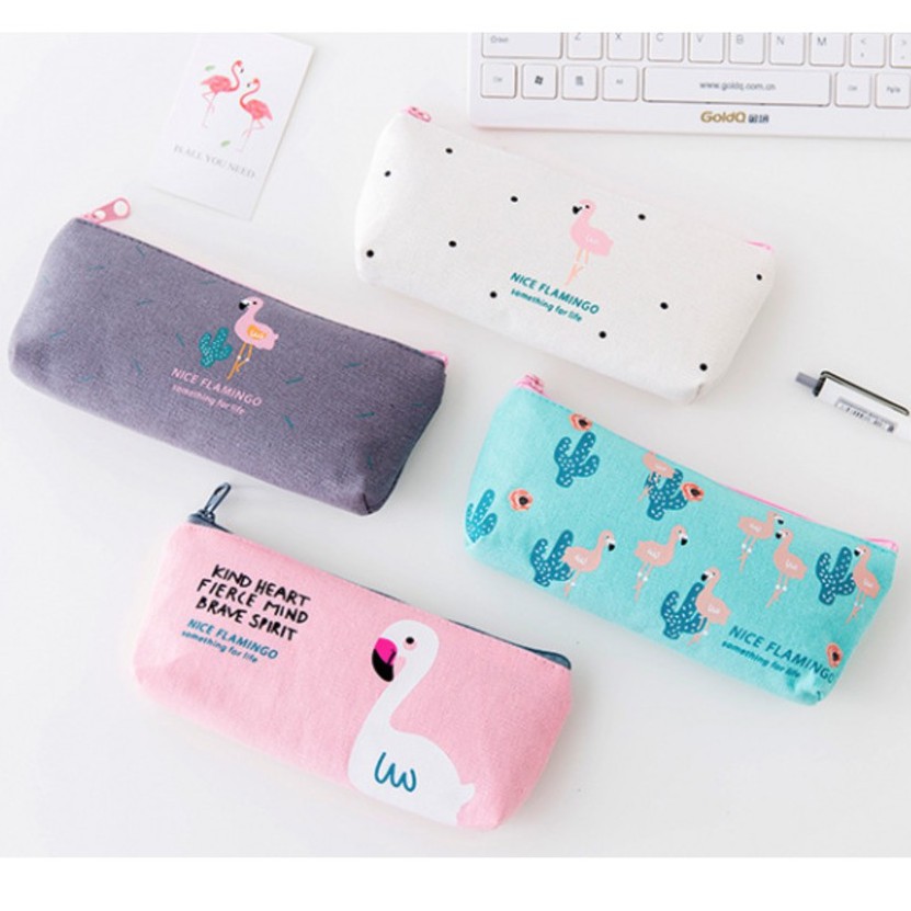 Dompet Koin dan Tempat Pensil unik untuk alat makeup  alat tulis bahan Kanvas MOTIF Nice Flamingo-4