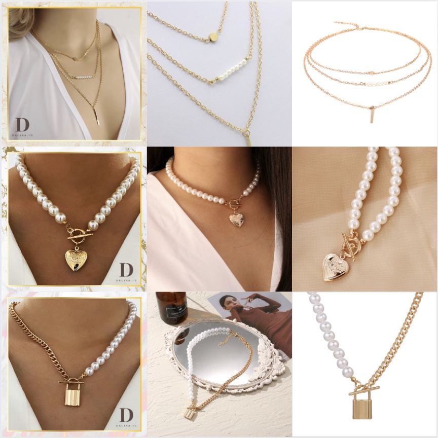 Kalung Mutiara Rantai Wanita Necklace Pearl Koin/Hati/Kupu/Bulan Korea Fashion