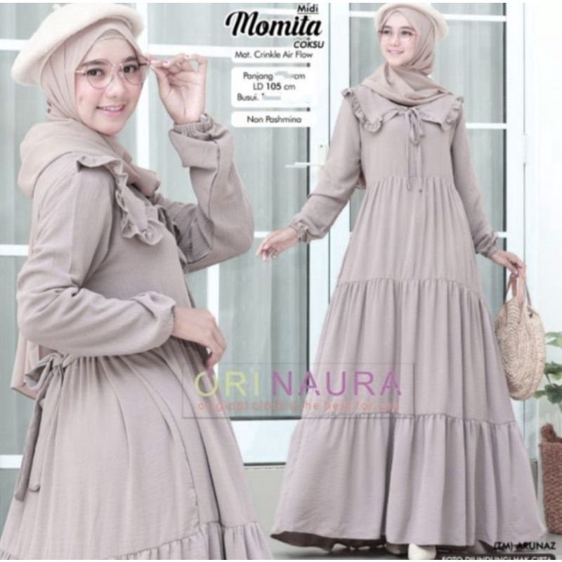 MOMITA MIDI DRESS CRINKLE AIRFLOW | MIDI DRESS SUSUN | GAMIS MUSLIM BUSUI TERBARU