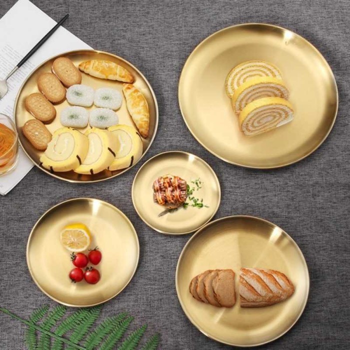 Kingsbakeware Piring Makan Sultan / Dekorasi Stainless Steel European Gold