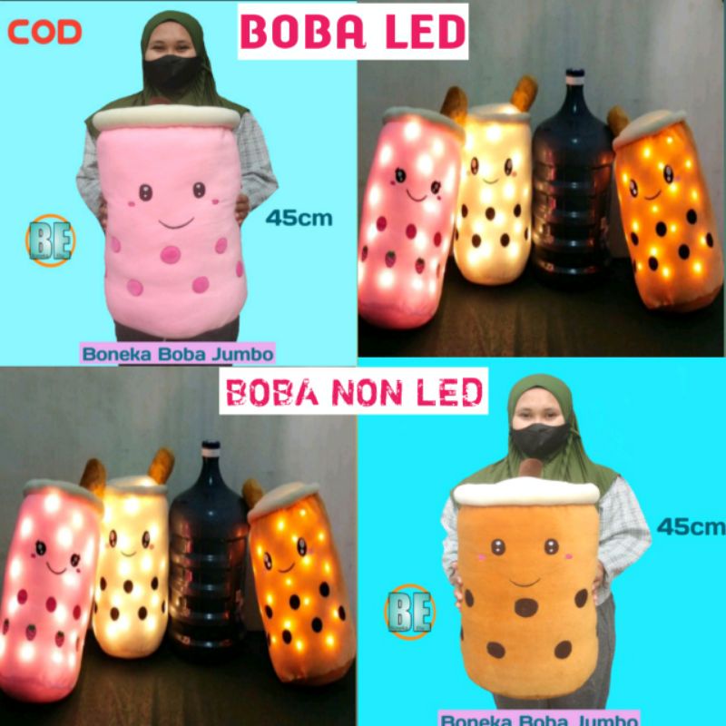 Boneka Boba Jumbo LED Bubble Milk Tea Pearl Brown Sugar 14" Nanas Strawberry Anggur Jeruk Bordir Mur