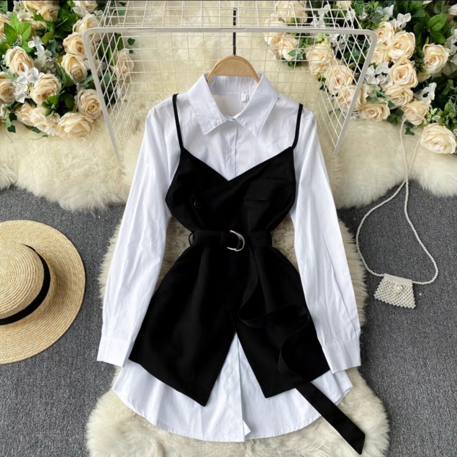 Baju Dress Wanita Korea Casual Dres 2in1 Evelyn Size XL  / Pakaian Cewek Pesta Murah Baju Wanita Kek