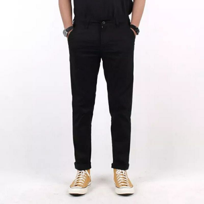 Celana Panjang Slimfit Chino/Cino/Chinos Pria/Cowok Pensil - Krem(Cream)/Abu(Grey)/Hitam(Black)