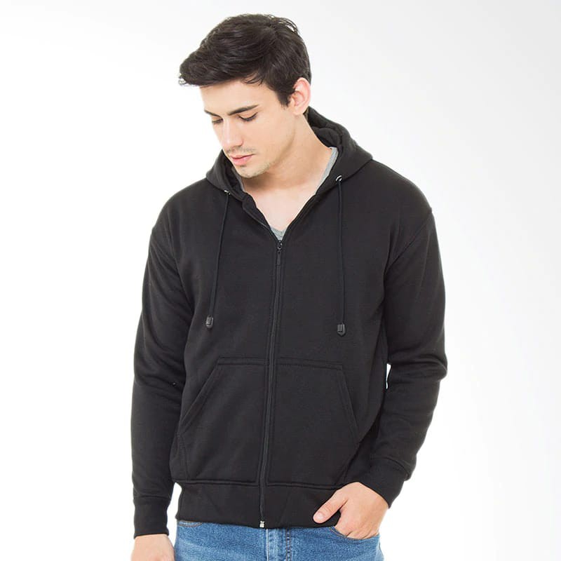 NEW 2021 Jaket Denim Shanghai Bertudung|Jaket Jeans Denim New Fashion Unisex-Sweater Hitam