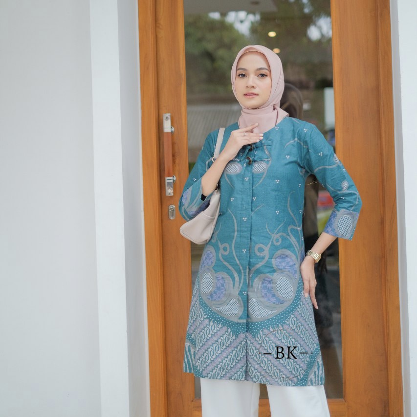 Batik Alina Baju Batik Wanita Modern Atasan Batik Kerja Wanita Lengan Panjang Tunik Batik Kantor Blouse Batik Seragam M L XL XXL