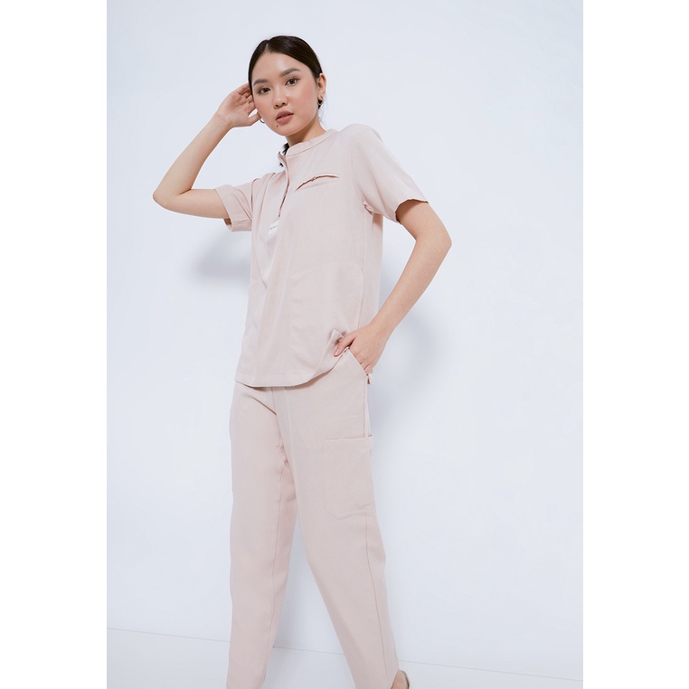 Baju Jaga OK Scrub Medis Dokter Mandarin Collar in LIGHT BROWN