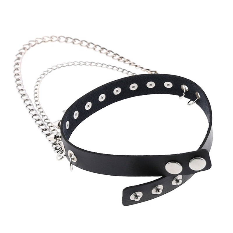 Kalung Choker Bahan Kulit Aksen Rivet Gaya Punk Gothic