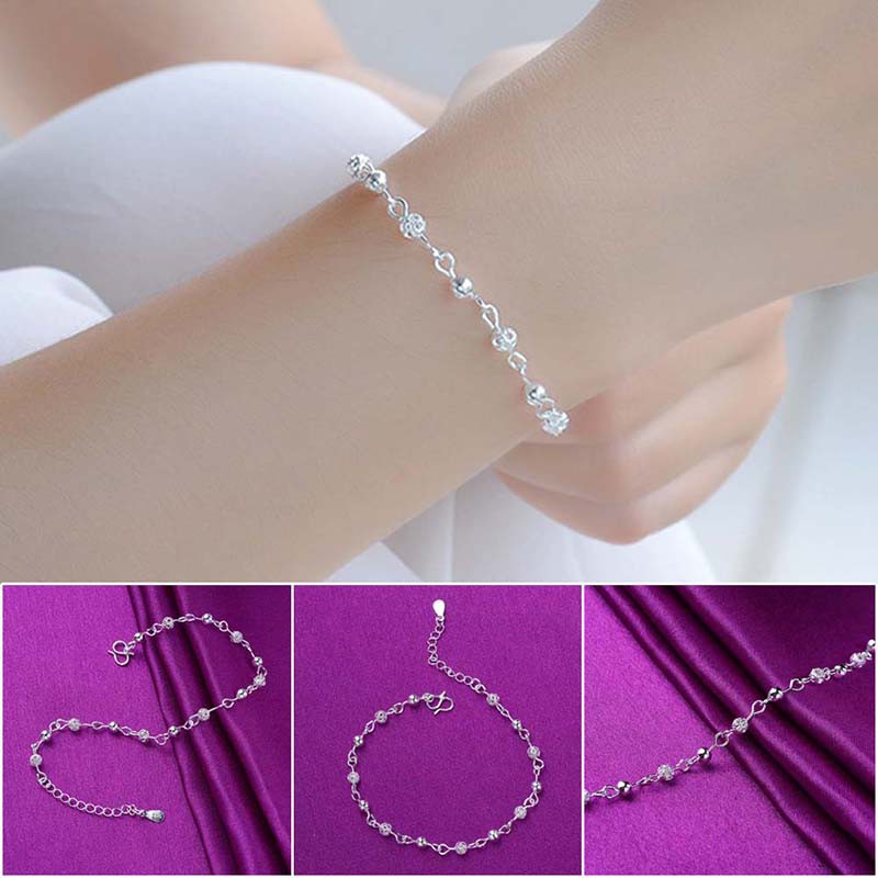 Gelang Rantai Lapis Silver dengan Manik-Manik untuk Wanita