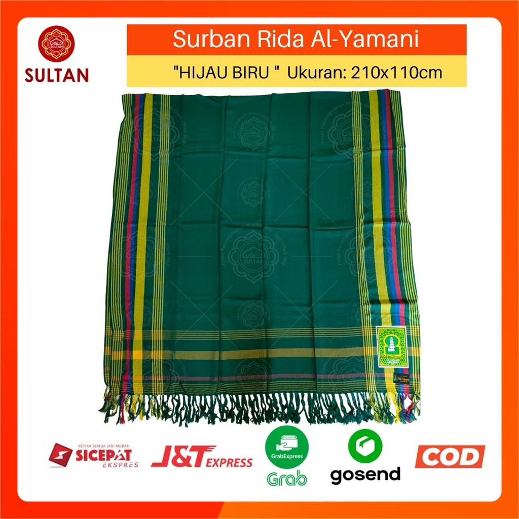 SURBAN SORBAN RIDA' AL YAMANI HABAIB WARNA PUTIH BIRU HIJAU COKLAT POLOS MOTIF MURAH