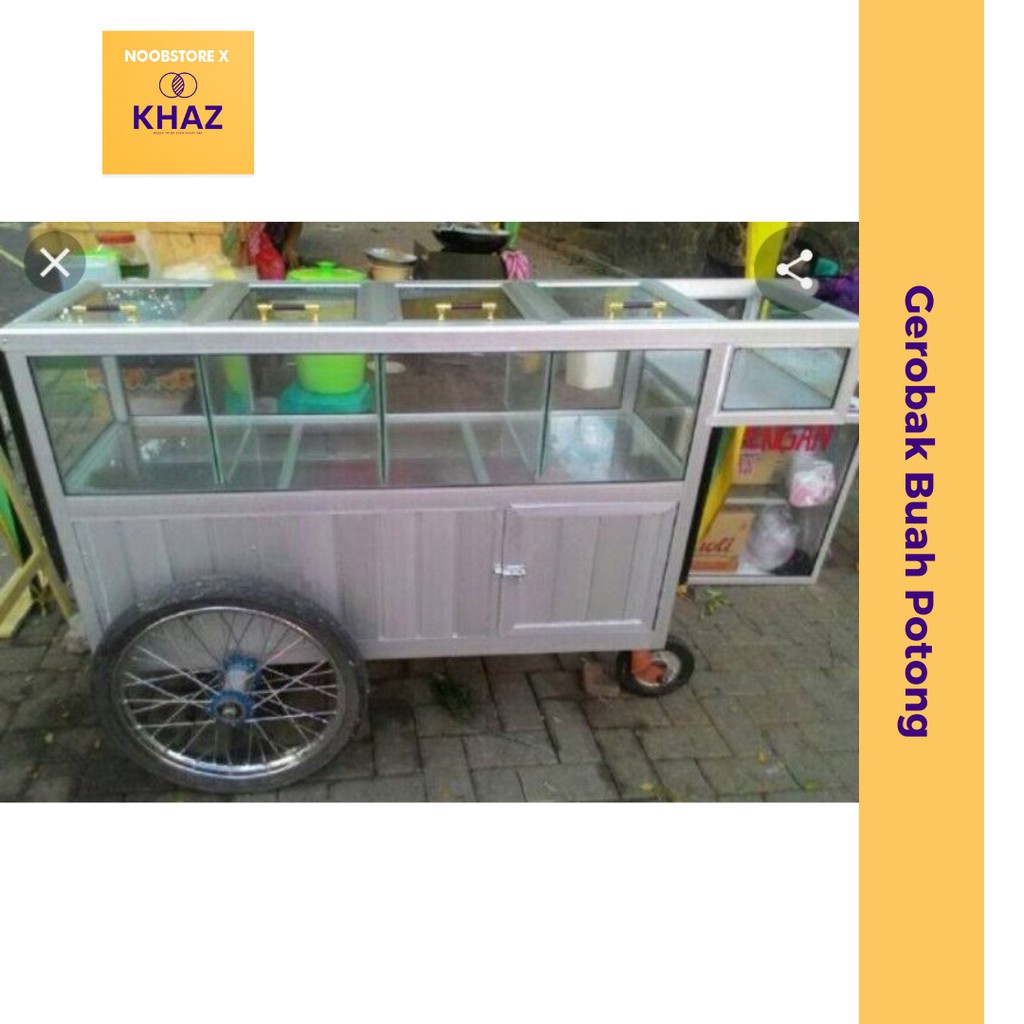 Gerobak Buah Potong Alumunium / Gerobak Buah Keliling / Jualan Buah Potong Keliling / Etalase Buah K