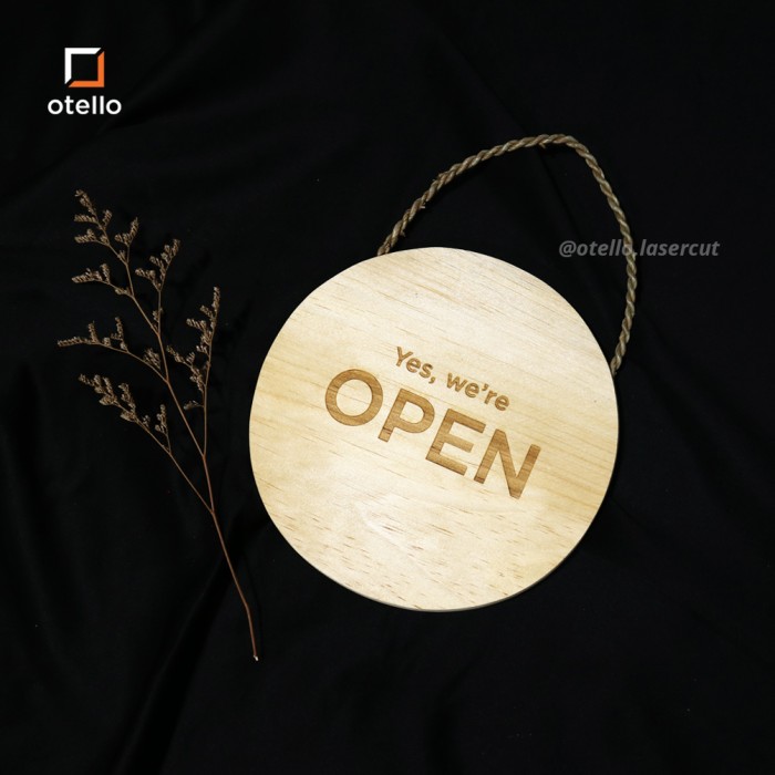 Open Closed Sign Board Kayu Pinus Grafir Wooden Signage Cafe Restoran Papan Nama