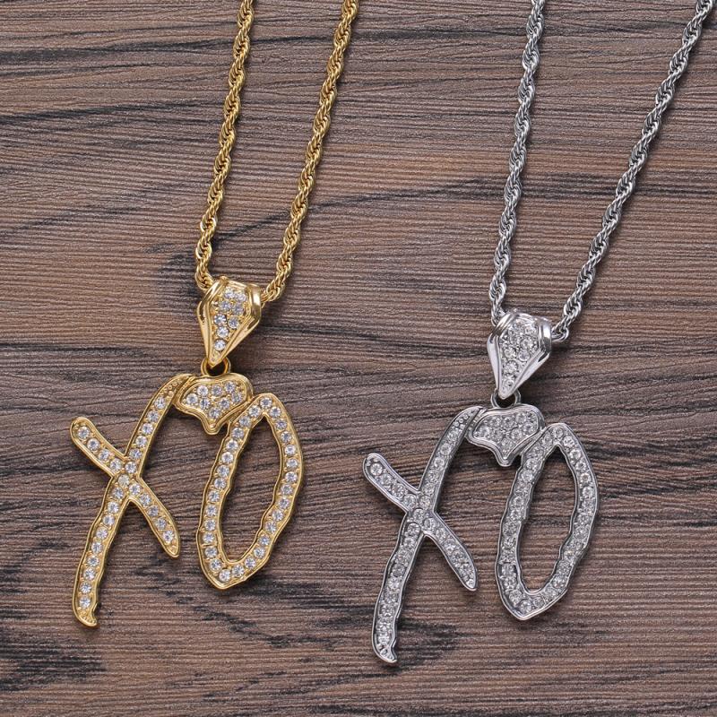 Kalung Liontin Kristal Zircon Desain Huruf Xo Frozen Gaya Hip Hop Rapper Klasik Untuk Pria