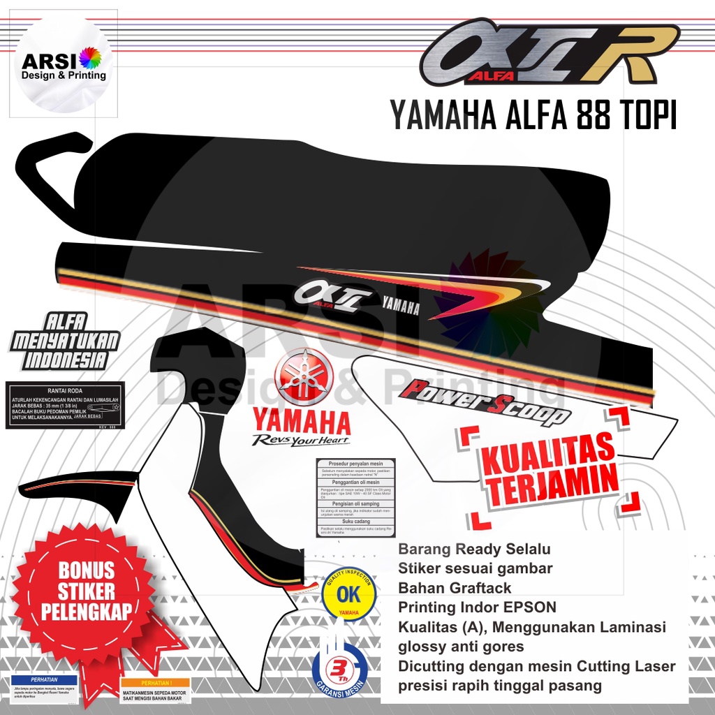 STRIFING YAMAHA ALFA 88 TOPI STIKER YAMAHA ALFA 88 TOPI LOGO YAMAHA ALFA 88 TOPI