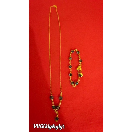 set kalung koye dan gelang bola bunga lapis emas24k