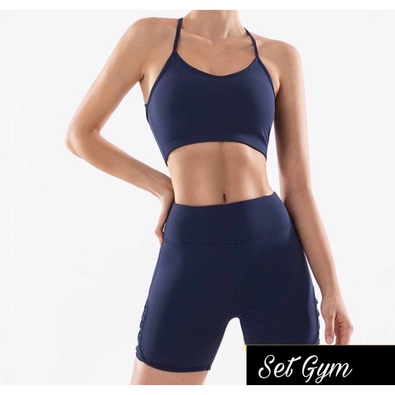 set pakaian gym running zumba workout wanita atasan bawah