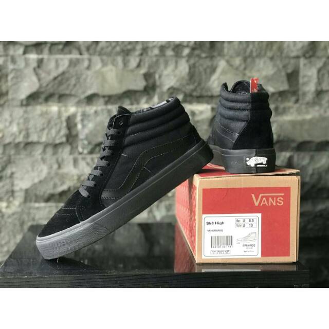 TERMURAH Siap Kirim Sepatu Vans Sk8-Hi Full Black Sket Sekolah Olahraga Santai