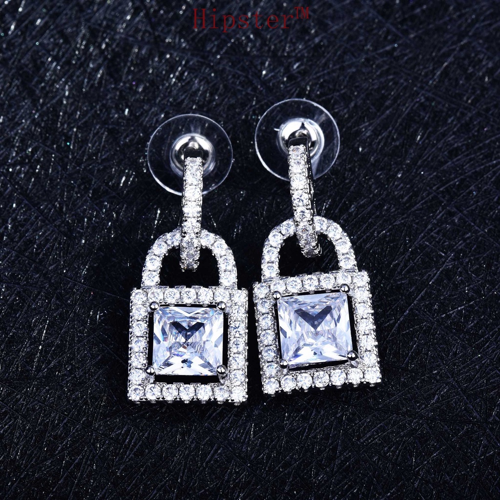 Hot Sale Fashion Design Cool Style Personality Ins Micro-Inlaid Diamond Lock Ear Studs