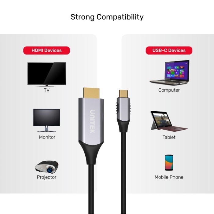 UNITEK V1125A USB-C to HDMI 4K 60Hz 2.0 1.8M Cable