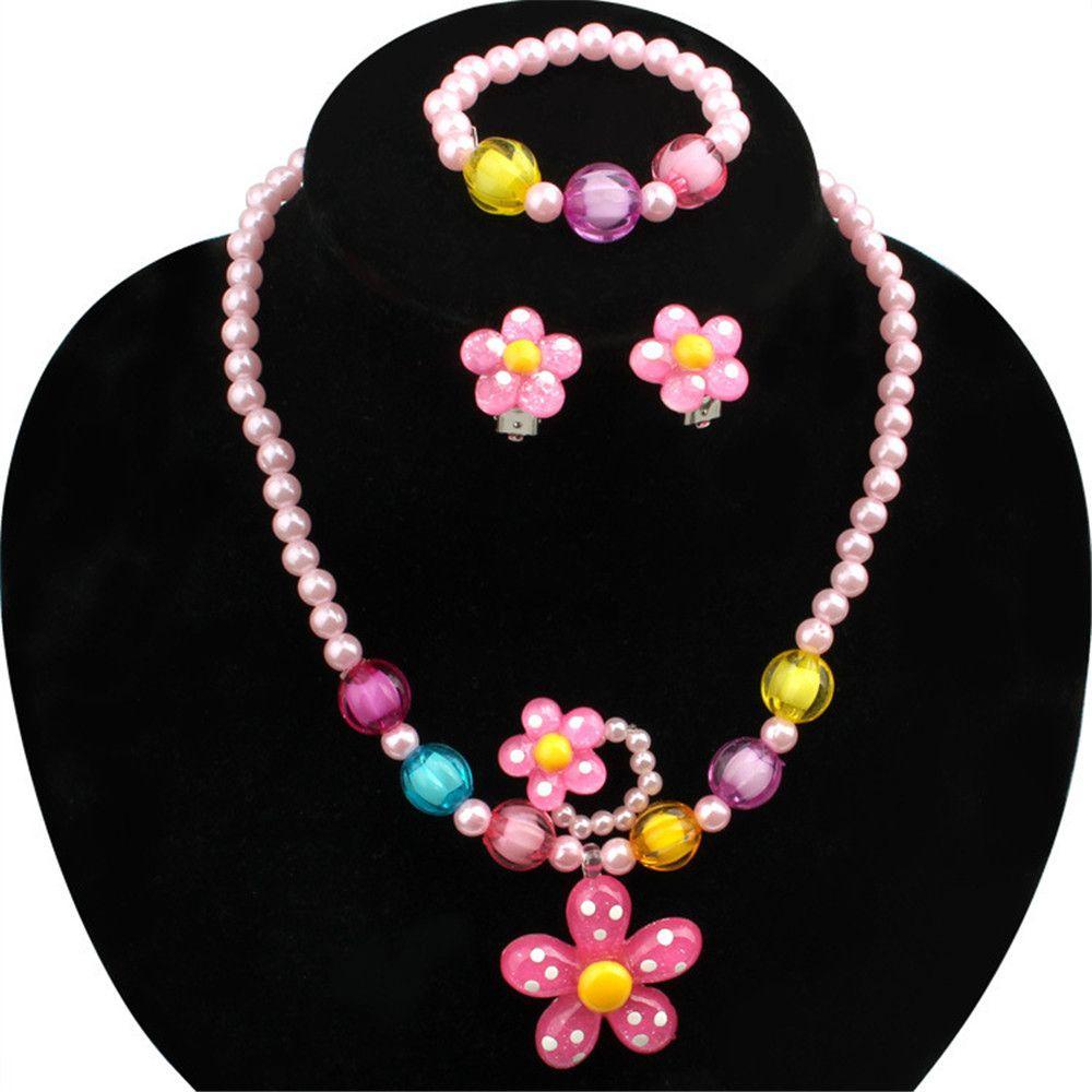 R-flower 5Pcs Set Perhiasan Gelang Bunga Mutiara Artificial Lucu