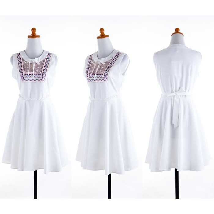 Mini Dress Boho Bohemian Vintage Etnik Putih Baju Wanita Korea Import